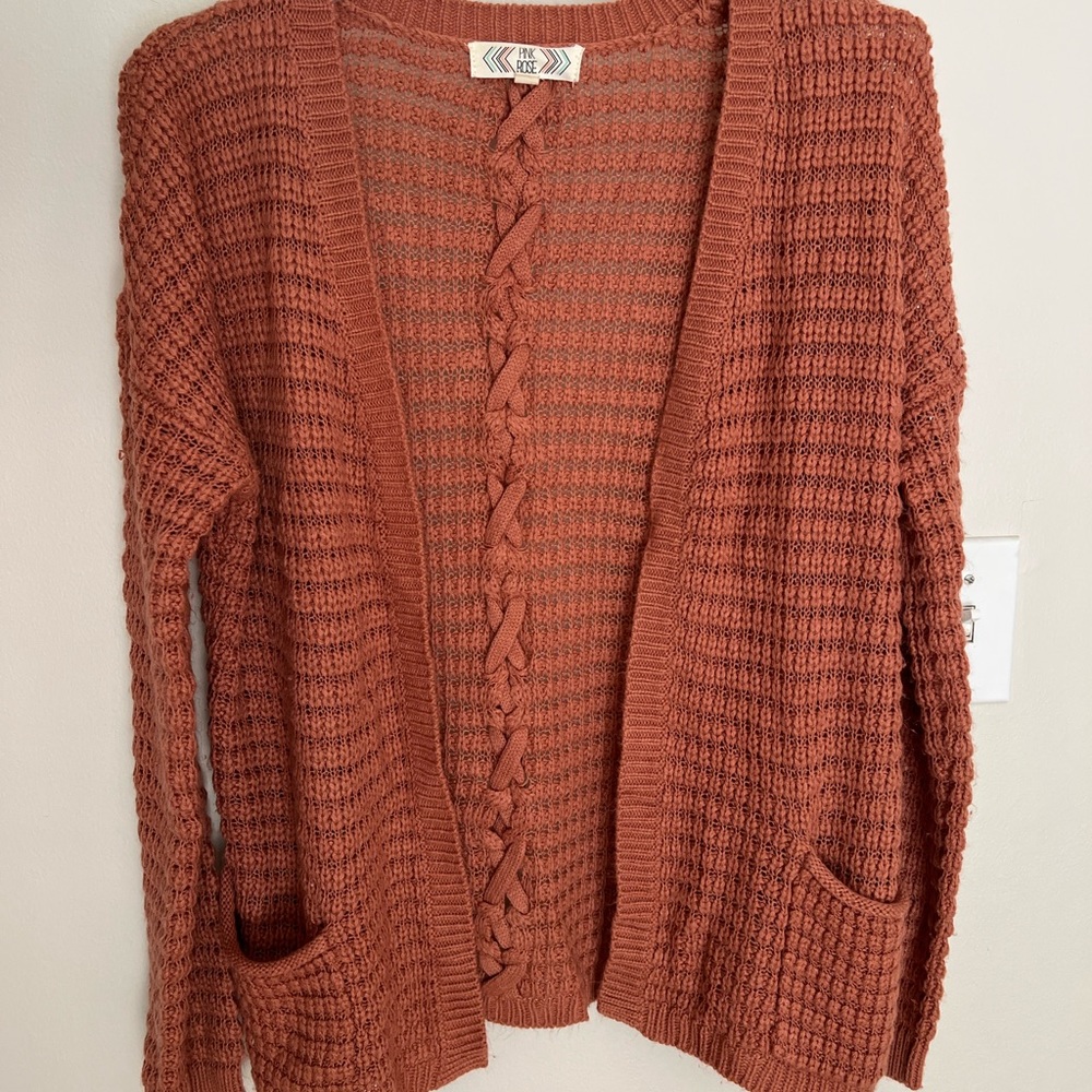 Pink Rose Lace Up Back Cardigan